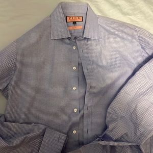 Thomas Pink Slim fit French Cuff Solid Blue With White Stripes High End Fashion